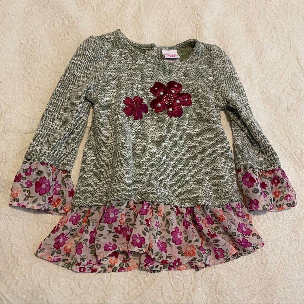 Nannette Kids size 6 Mixed Material Floral Ruffle Boho Girly Long Sleeve Top